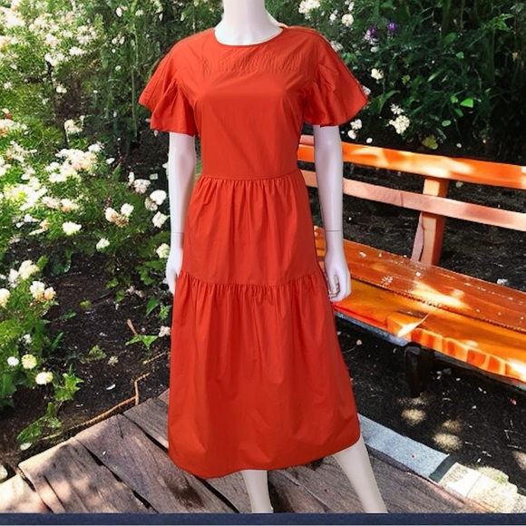 Who What Wear Dresses & Skirts - WHO WHAT WEAR Dress Tiered Orange Flutter Short Sleeve A-line Midi Dress M